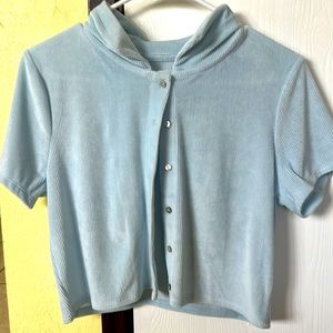 cropped baby blue button up from pacsun basics, size large.